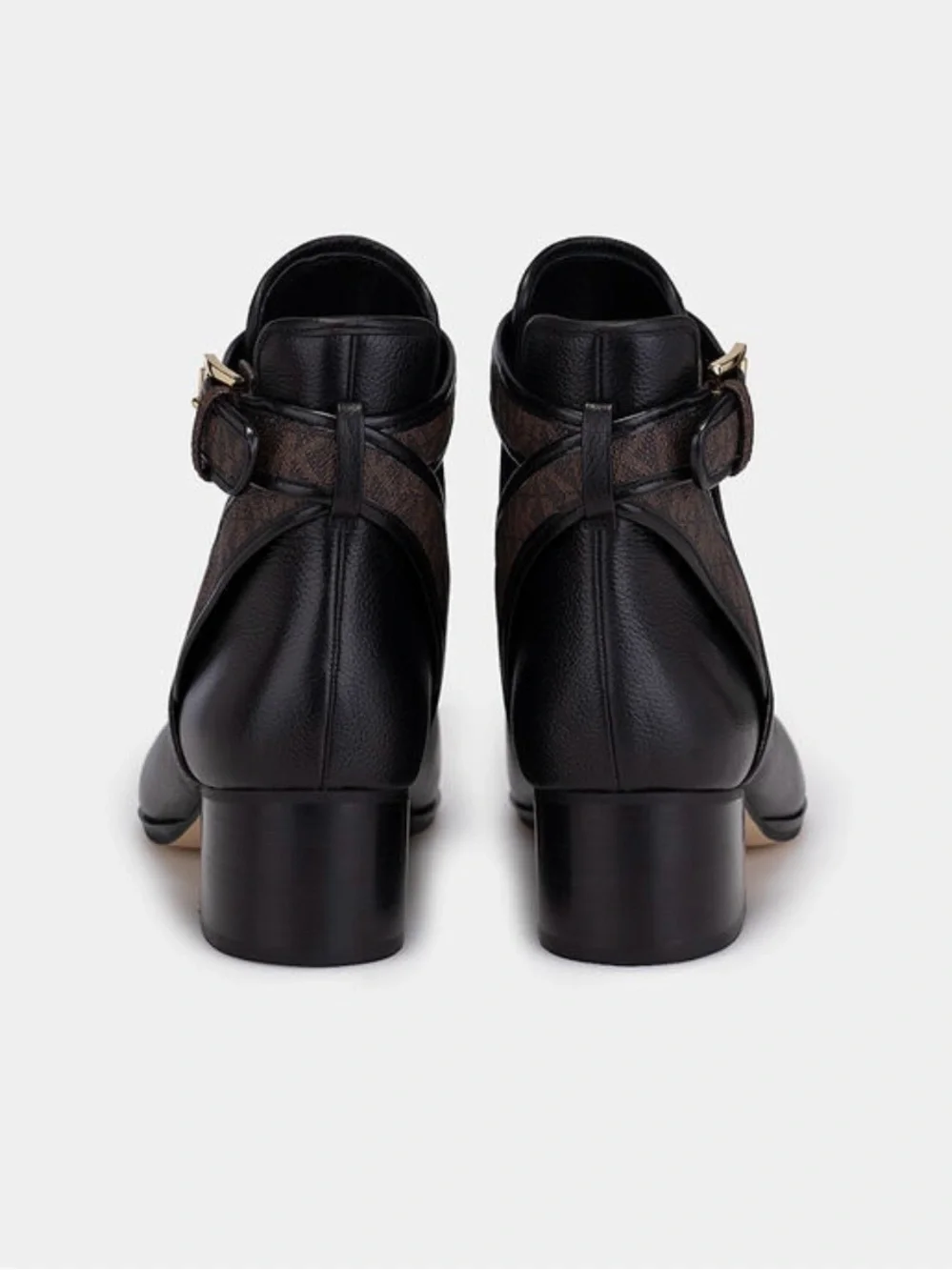Michael Kors Black Leather Ankle Booties with Logo Strap and Gold Buckle Size 6